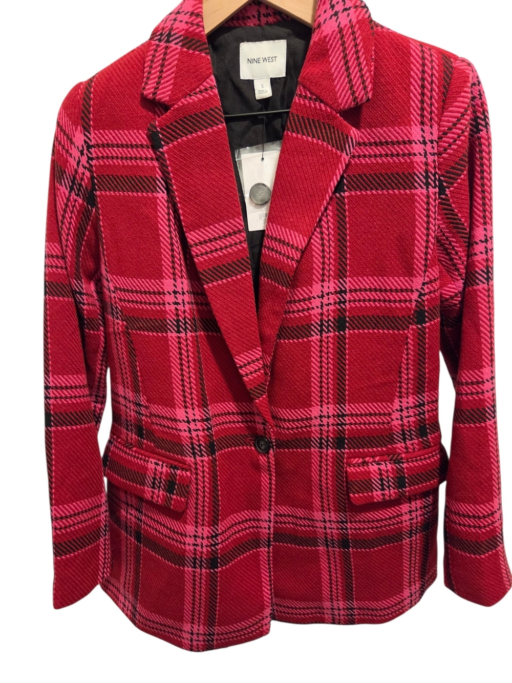 Nine West Red and Pink Plaid Blazer -NWT